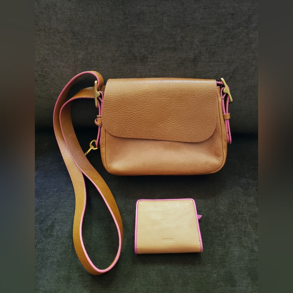 Fossil Harper Small Saddle Crossbody Purse and Emma Mini Wallet Set